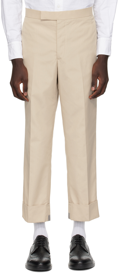 Shop Thom Browne Beige Backstrap Trousers In 250 Khaki