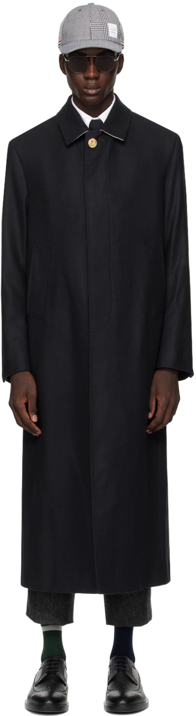 Shop Thom Browne Navy Button Back Coat In 415 Navy