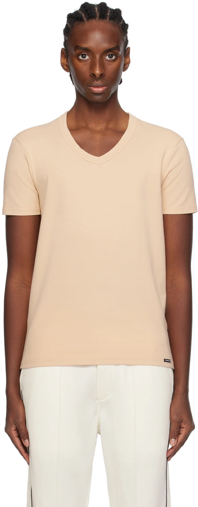 Shop Tom Ford Beige V-neck T-shirt In 272 Nude 1