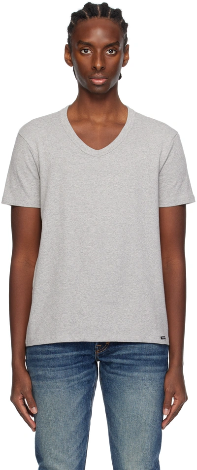 Shop Tom Ford Gray V-neck T-shirt In 020 Grey