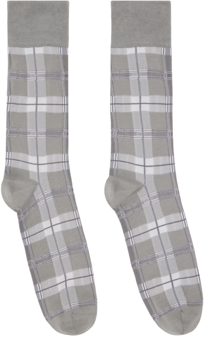 Shop Thom Browne Gray Check Socks In 055 Lt Grey