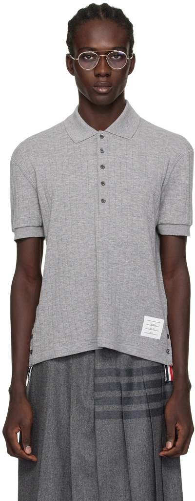 Shop Thom Browne Gray Button Polo In 055 Lt Grey