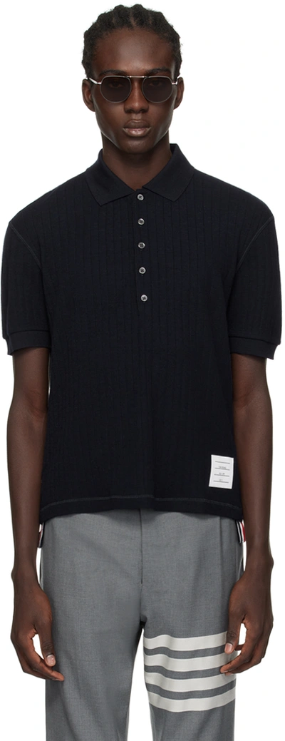 Shop Thom Browne Navy Button Polo In 415 Navy