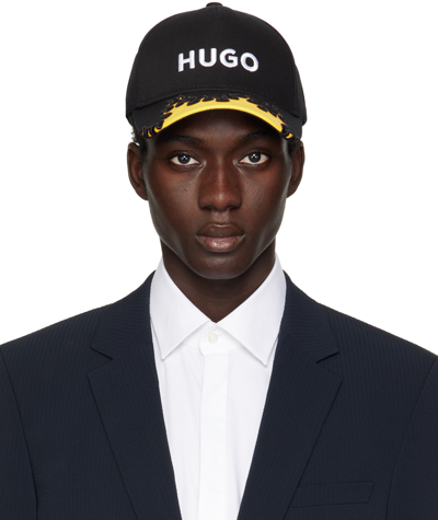 Shop Hugo Black Cotton Twill Cap In Black 001
