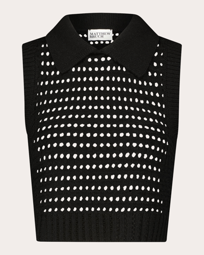 Shop Matthew Bruch Women's Open-knit Collared Tank Top In Black