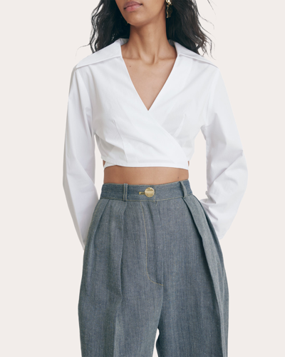 Shop Matthew Bruch Women's Spread-collar Cropped Wrap Top In White