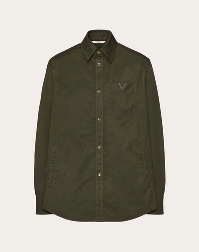 Shop Valentino Nylon Shirt Jacket With Rubberised V Detail In Olive