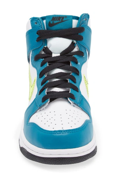 Shop Nike Kids' Dunk Hi Basketball Shoe In White/ Spruce/ Black/ Volt