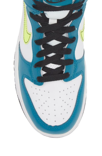 Shop Nike Kids' Dunk Hi Basketball Shoe In White/ Spruce/ Black/ Volt