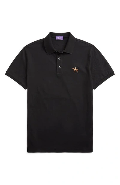 Shop Ralph Lauren Purple Label Embroidered Standing Horse Cotton Piqué Polo In Black