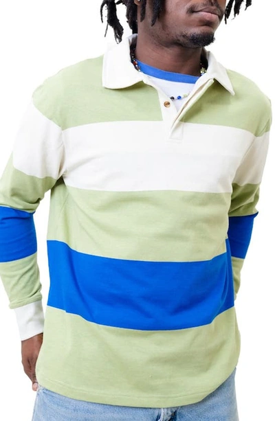 Shop 9tofive Mind & Hand Stripe Cotton Rugby Polo In Green