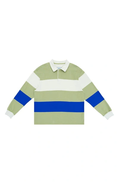 Shop 9tofive Mind & Hand Stripe Cotton Rugby Polo In Green