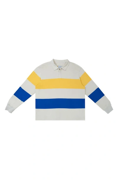 Shop 9tofive Mind & Hand Stripe Cotton Rugby Polo In Bone White