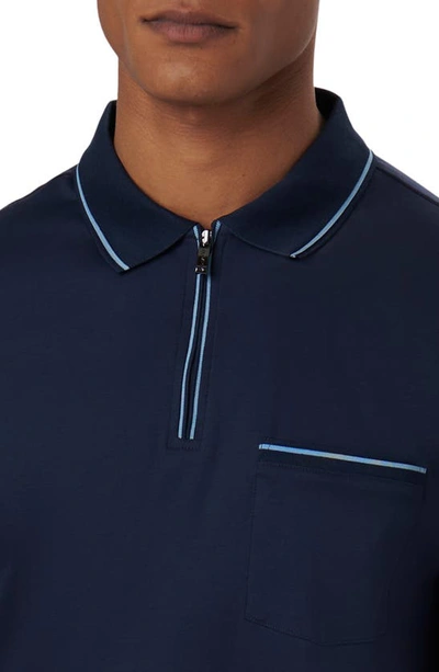 Shop Bugatchi Long Sleeve Pocket Zip Polo In Navy