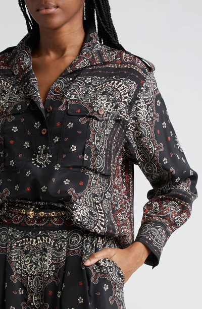 Shop Zimmermann Bandana Print Popover Utility Shirt In Black Bandana