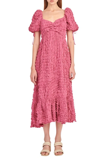 Shop Endless Rose Texture Puff Sleeve Maxi Dress In Mauve