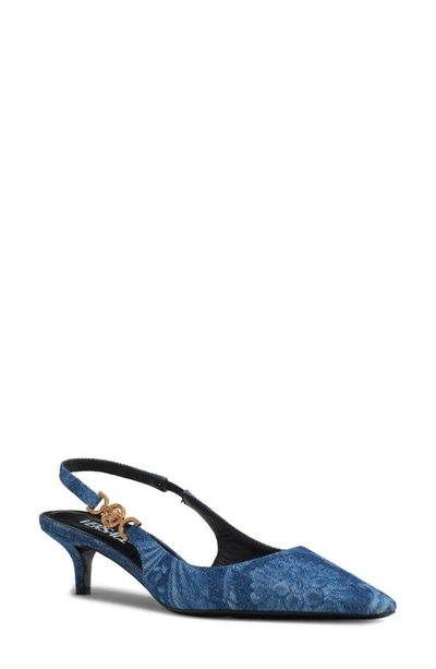 Shop Versace Barocco Medusa '95 Kitten Heel Slingback Pump In Blue