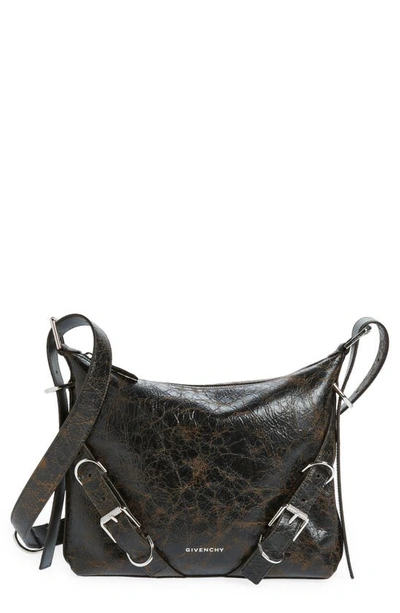 Shop Givenchy Voyou Leather Crossbody Bag In Black/ Brown Mud