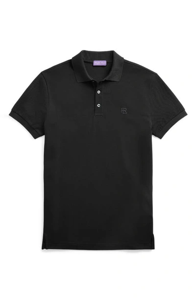 Shop Ralph Lauren Purple Label Embroidered Logo Cotton Piqué Polo In Classic Black