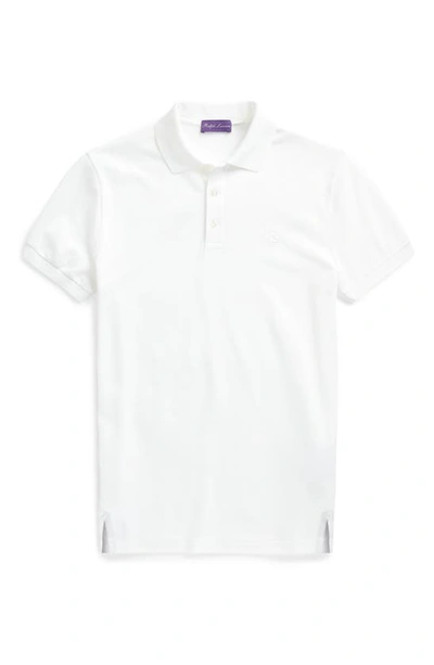 Shop Ralph Lauren Purple Label Embroidered Logo Cotton Piqué Polo In Classic White