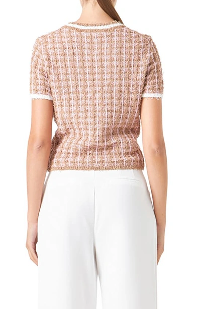 Shop Endless Rose Check Tweed Sweater In Camel/ Pink