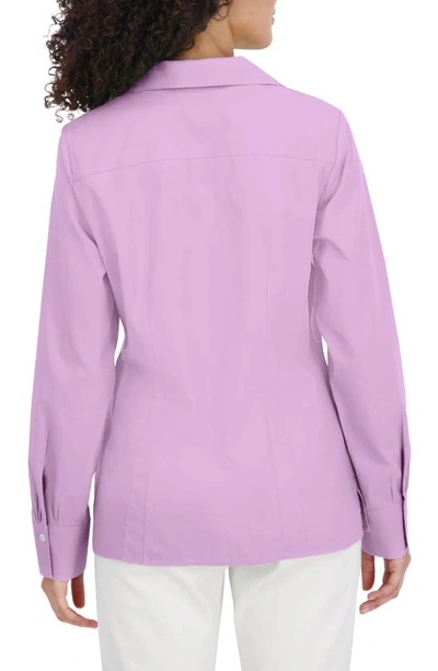 Shop Foxcroft Katie Cotton Button-up Shirt In Soft Violet