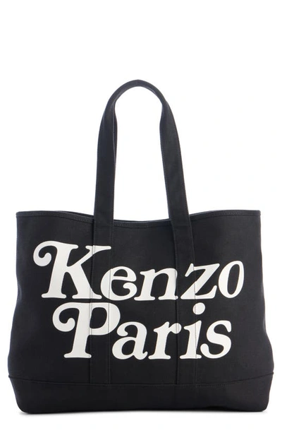 Shop Kenzo Large Verdy Logo Cotton Canvas Tote In Black