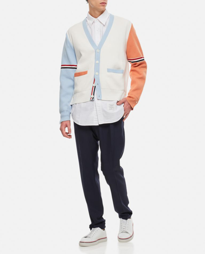 Shop Thom Browne Cotton V-neck Cardigan Stripe In Multicolor