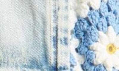 Shop Blanknyc Crochet Sleeve Distressed Denim Trucker Jacket In All Out