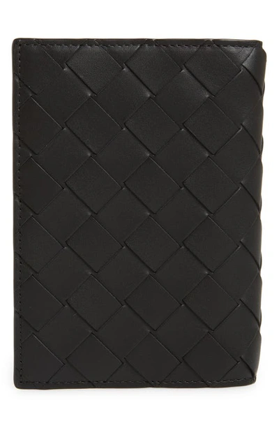 Shop Bottega Veneta Intrecciato Leather Passport Case In Black/ Silver