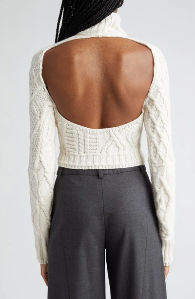 Shop Monse Cutout Cable Knit Crop Merino Wool Turtleneck Sweater In Ivory