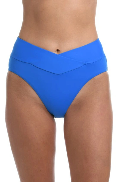Shop La Blanca Island Goddess Crossover High Waist Bikini Bottoms In Capri Blue