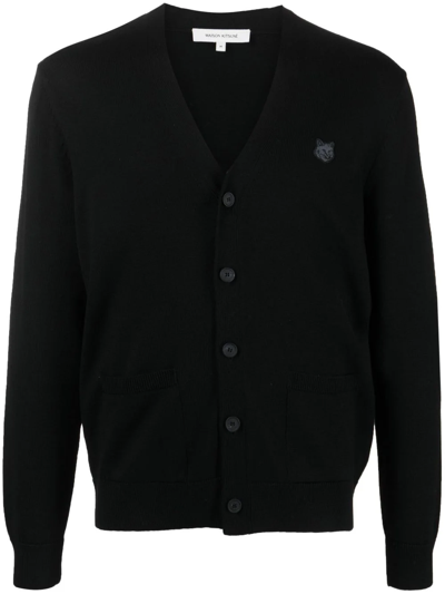 Shop Maison Kitsuné V-neck Cardigan In Black