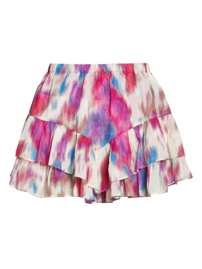 Shop Isabel Marant Étoile Women's Jocadia Cotton Tie-dye Ruffled Shorts In Beige Raspberry