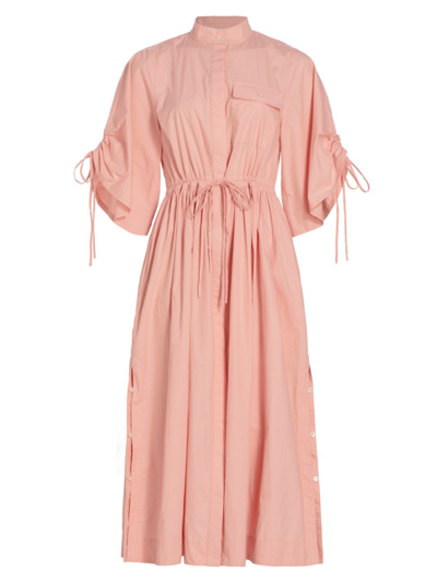 Shop Hevron Women's Yana Cotton Poplin Drawstring Midi-dress In Pastel Pink