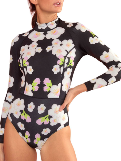 Shop Cynthia Rowley Women's Cherry Blossom Wetsuit In Black Pink