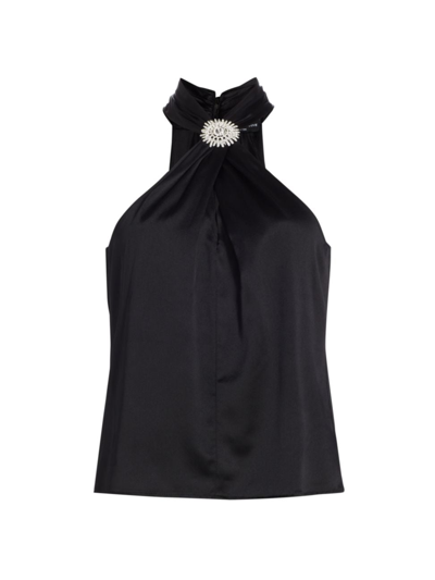 Shop Generation Love Women's Reese Silk Charmeuse Halterneck Top In Black