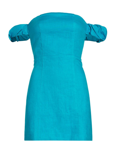 Shop Hevron Women's Sari Off-the-shoulder Linen Minidress In Azure