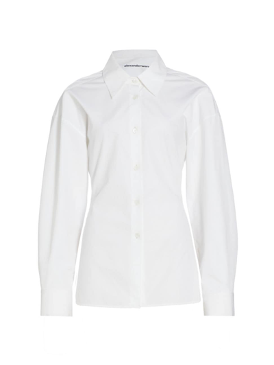 Shop Alexander Wang Women's Cinched-waist Knit-combo Shirt In White