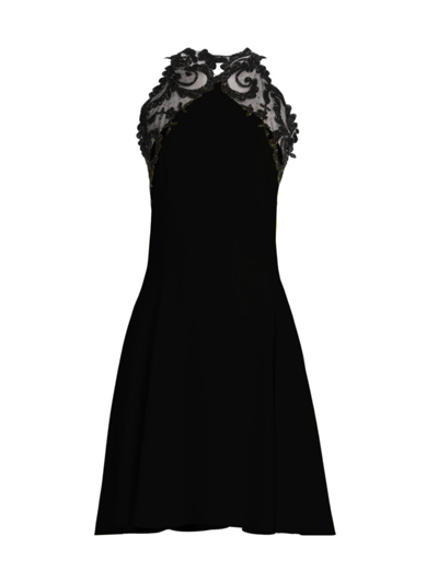 Shop Versace Women's Lace-trimmed Velvet Cocktail Minidress In Black