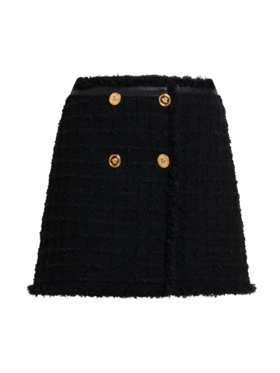 Shop Versace Women's Textured Tweed Heritage Miniskirt In Black