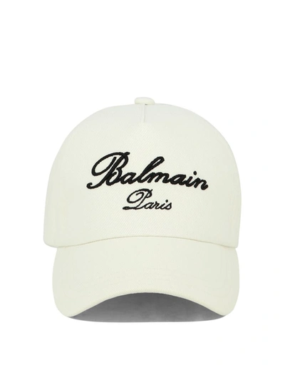 Shop Balmain " Paris" Cap In White