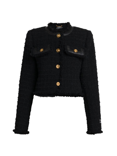 Shop Versace Women's Textured Tweed Heritage Jacket In Black