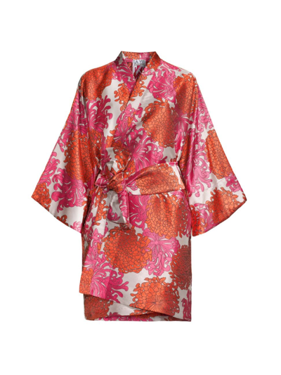 Shop La Vie Style House Women's Floral Wrap Minidress In Orange Pink