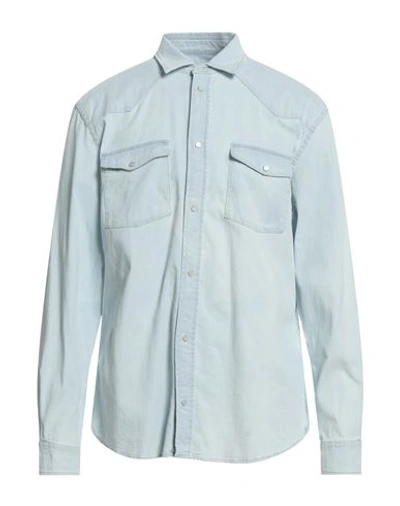 Shop Dondup Man Denim Shirt Blue Size Xxl Cotton, Elastane