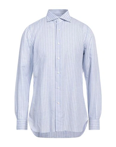 Shop Isaia Man Shirt Light Blue Size 17 ½ Cotton, Linen