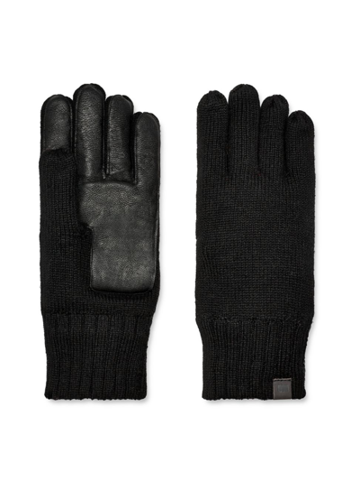 Shop Ugg Men's M Knit Leather-palm Gloves In Black