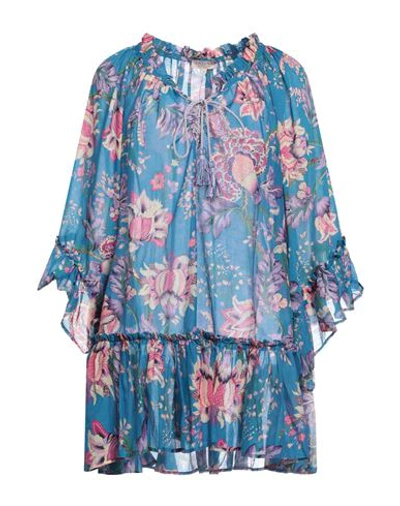 Shop Anjuna Woman Mini Dress Azure Size S Cotton, Silk In Blue