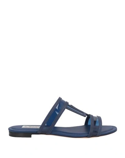 Tod's Woman Sandals Navy Size 7.5 Leather In Navy Blue