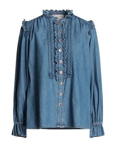 Shop Maison Common Woman Denim Shirt Blue Size 8 Cotton